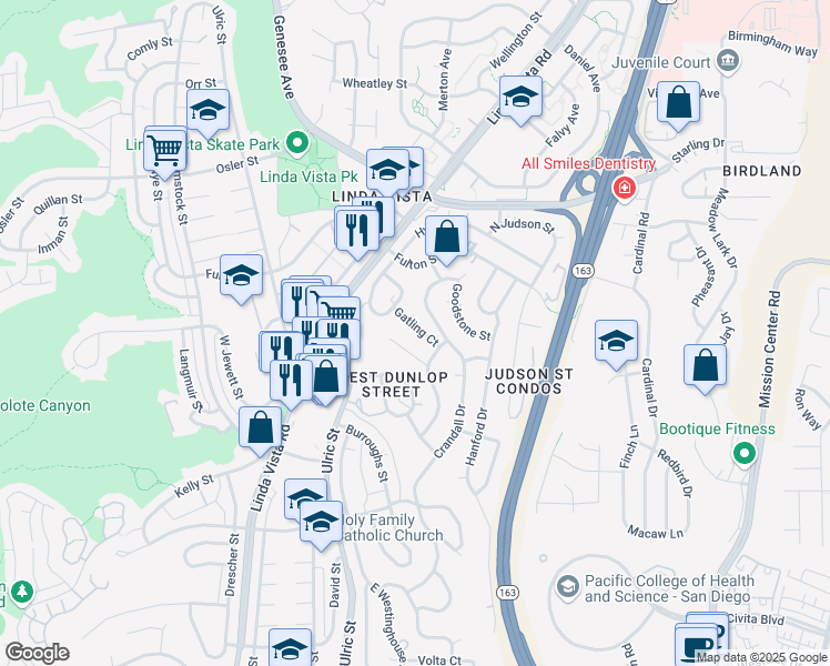 map of restaurants, bars, coffee shops, grocery stores, and more near 2402 Gatling Court in San Diego