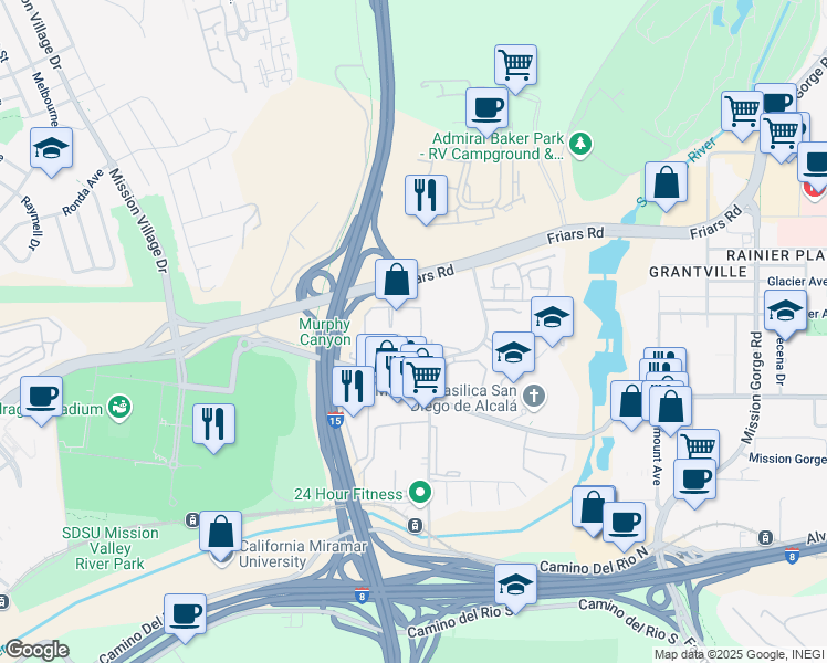 map of restaurants, bars, coffee shops, grocery stores, and more near 10350 Caminito Cuervo in San Diego