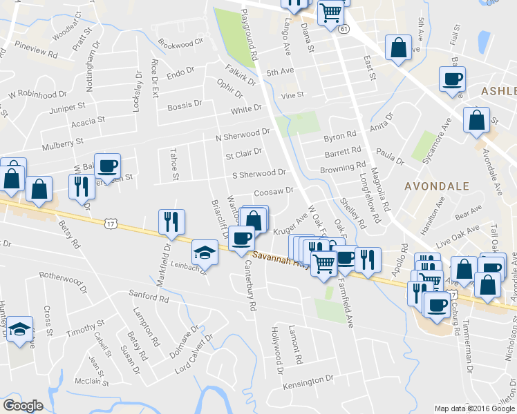 map of restaurants, bars, coffee shops, grocery stores, and more near 1254 Wimbee Drive in Charleston