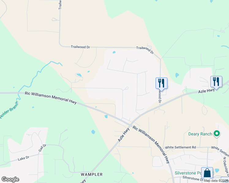 map of restaurants, bars, coffee shops, grocery stores, and more near 1977 Hill Top Circle in Weatherford
