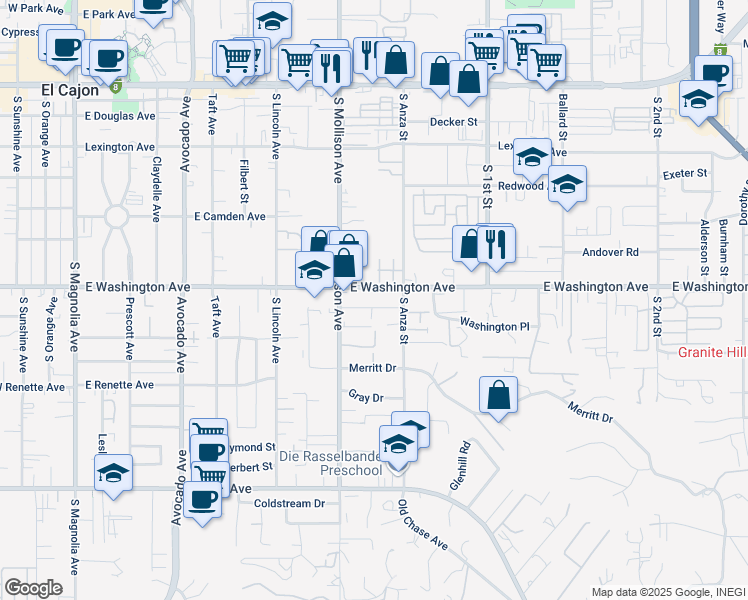 map of restaurants, bars, coffee shops, grocery stores, and more near 784 South Anza Street in El Cajon