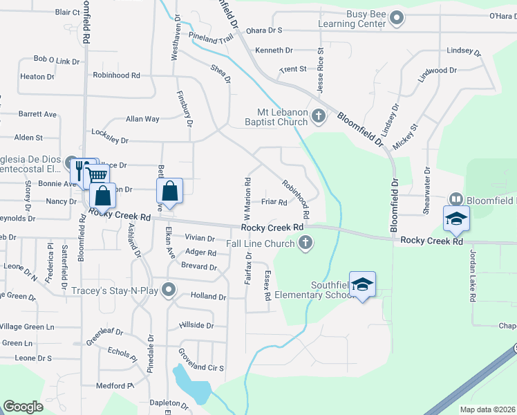 map of restaurants, bars, coffee shops, grocery stores, and more near 2372 West Marion Road in Macon