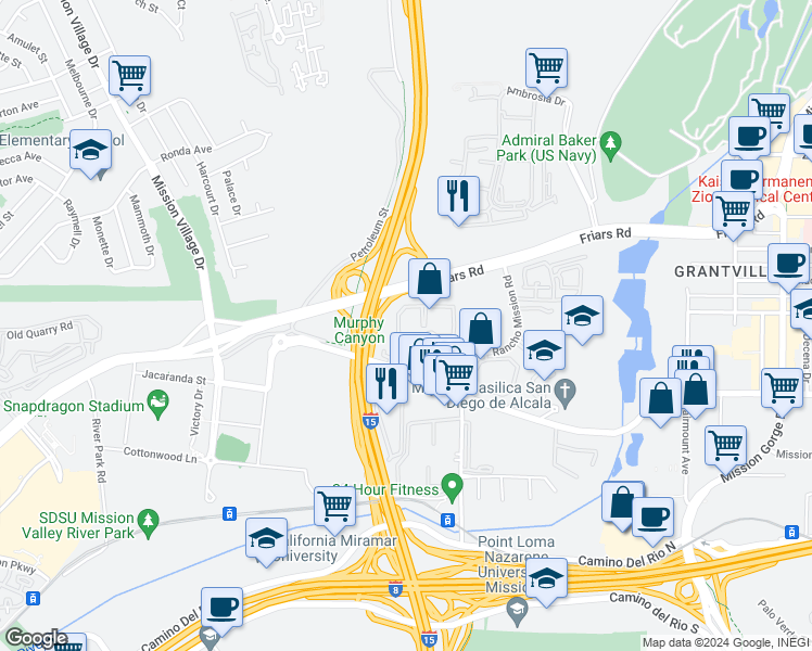 map of restaurants, bars, coffee shops, grocery stores, and more near 10325 Caminito Cuervo in San Diego