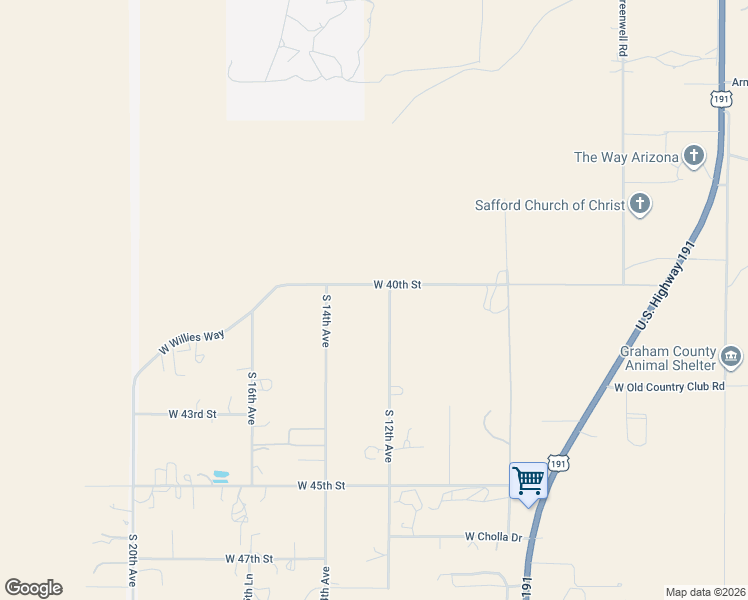 map of restaurants, bars, coffee shops, grocery stores, and more near 4038 South 12th Avenue in Safford
