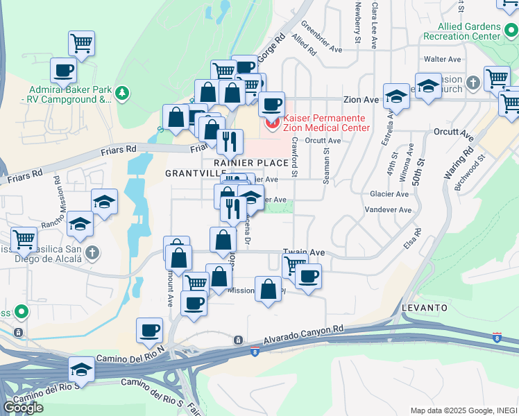 map of restaurants, bars, coffee shops, grocery stores, and more near 4555 Vandever Avenue in San Diego