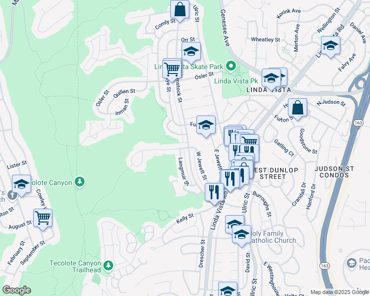 map of restaurants, bars, coffee shops, grocery stores, and more near 2374 Langmuir Street in San Diego