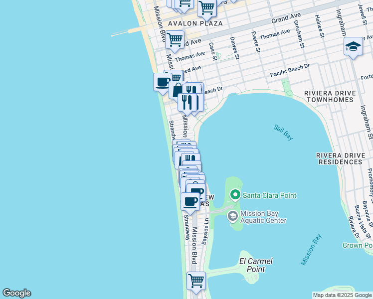 map of restaurants, bars, coffee shops, grocery stores, and more near in San Diego