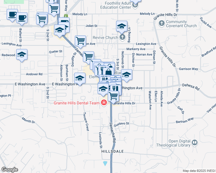 map of restaurants, bars, coffee shops, grocery stores, and more near 751 Jamacha Road in El Cajon