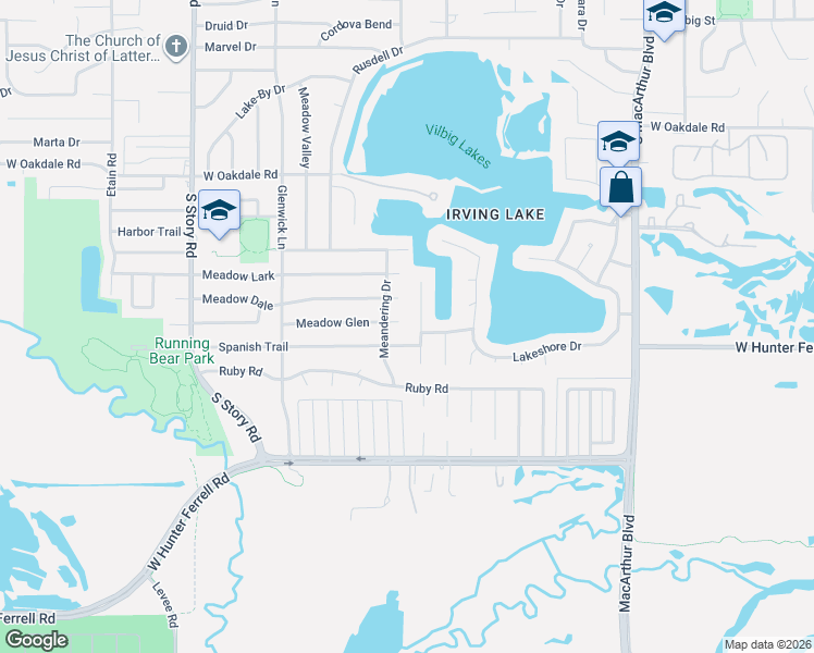map of restaurants, bars, coffee shops, grocery stores, and more near 1925 Spanish Trail in Irving