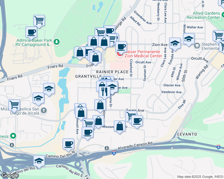 map of restaurants, bars, coffee shops, grocery stores, and more near 4555 Vandever Avenue in San Diego