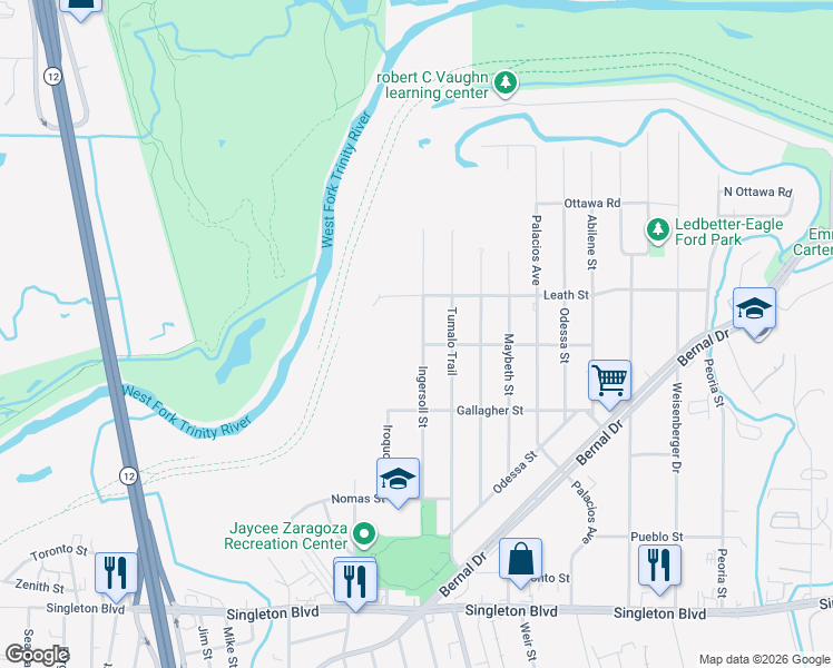 map of restaurants, bars, coffee shops, grocery stores, and more near 3627 Ingersoll Street in Dallas