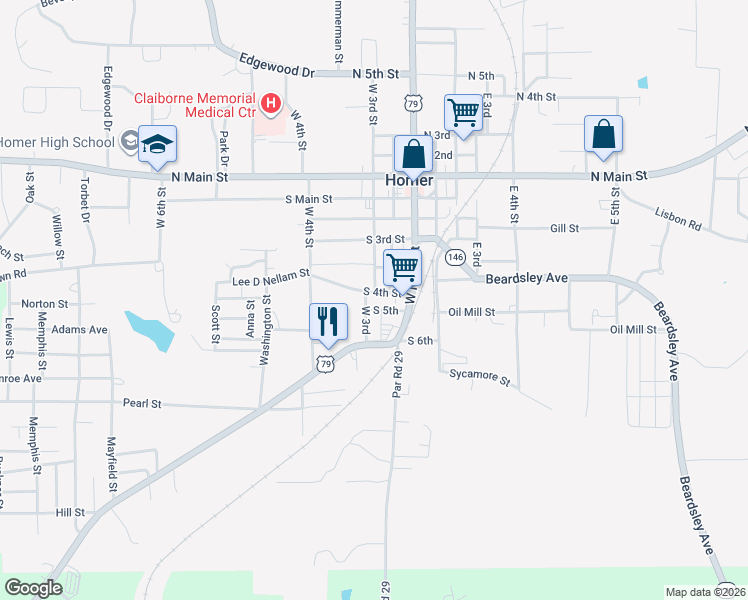 map of restaurants, bars, coffee shops, grocery stores, and more near 600-620 South 5th in Homer