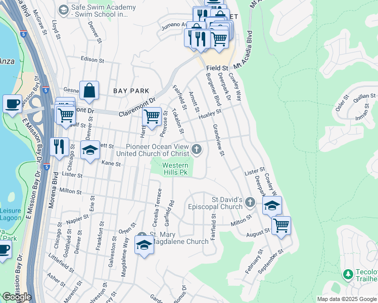 map of restaurants, bars, coffee shops, grocery stores, and more near 2570 Tokalon Court in San Diego