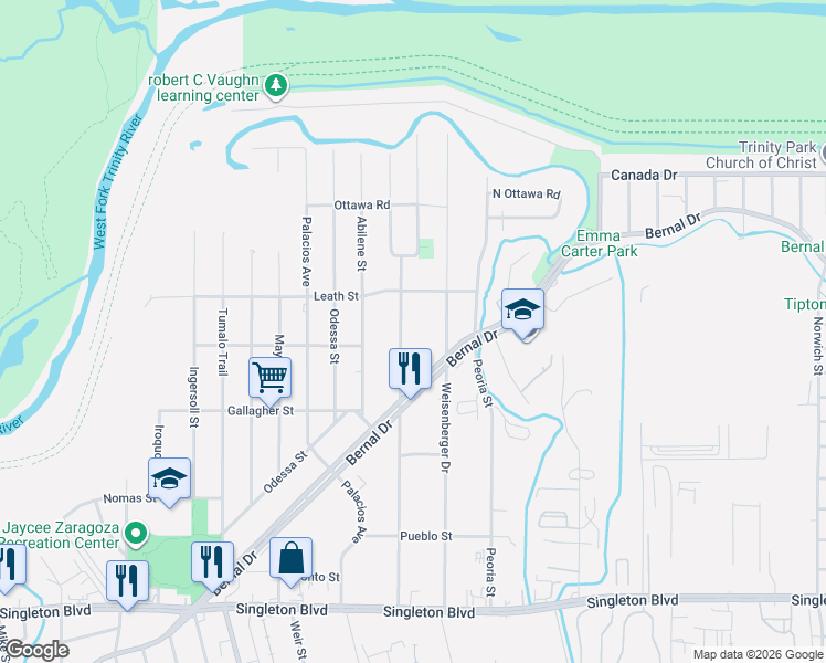 map of restaurants, bars, coffee shops, grocery stores, and more near 3720 Hammerly Drive in Dallas