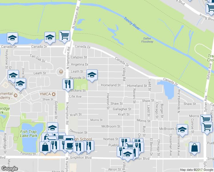 map of restaurants, bars, coffee shops, grocery stores, and more near 1902 Homeland Street in Dallas