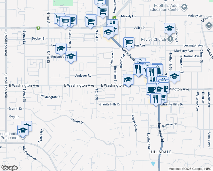 map of restaurants, bars, coffee shops, grocery stores, and more near 13 Laurel Lane in El Cajon