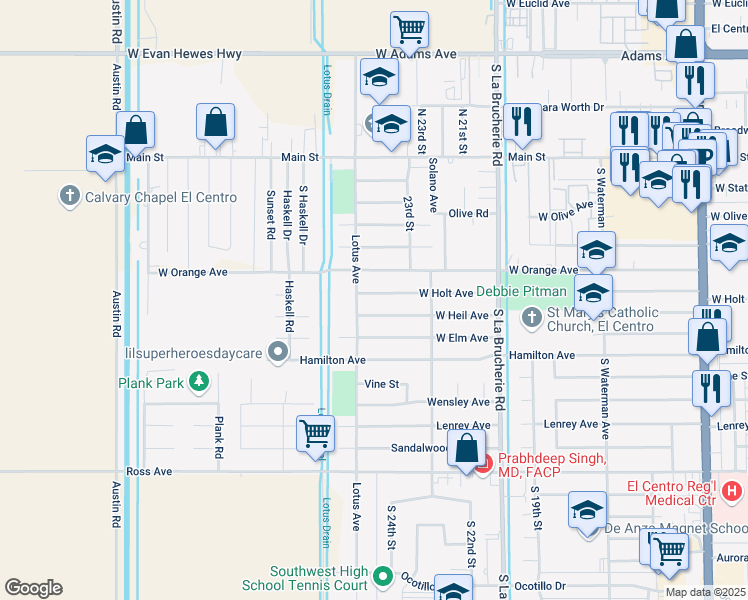 map of restaurants, bars, coffee shops, grocery stores, and more near 2461 West Holt Avenue in El Centro