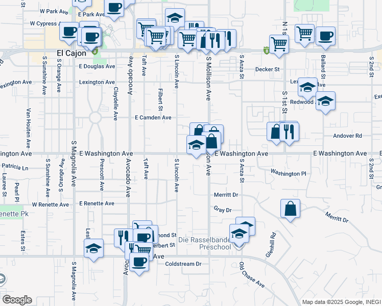 map of restaurants, bars, coffee shops, grocery stores, and more near 746 South Mollison Avenue in El Cajon