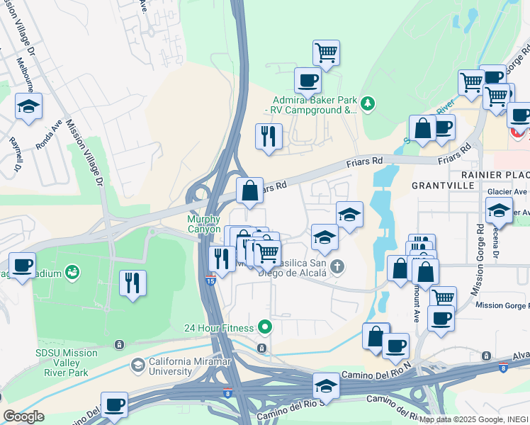 map of restaurants, bars, coffee shops, grocery stores, and more near 10250 Caminito Cuervo in San Diego