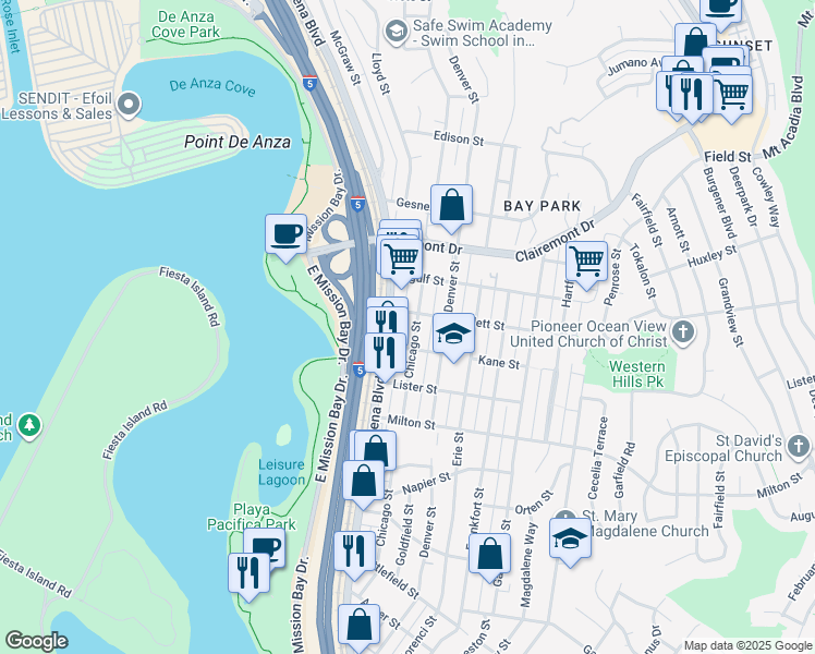 map of restaurants, bars, coffee shops, grocery stores, and more near 4172 Jellett Street in San Diego