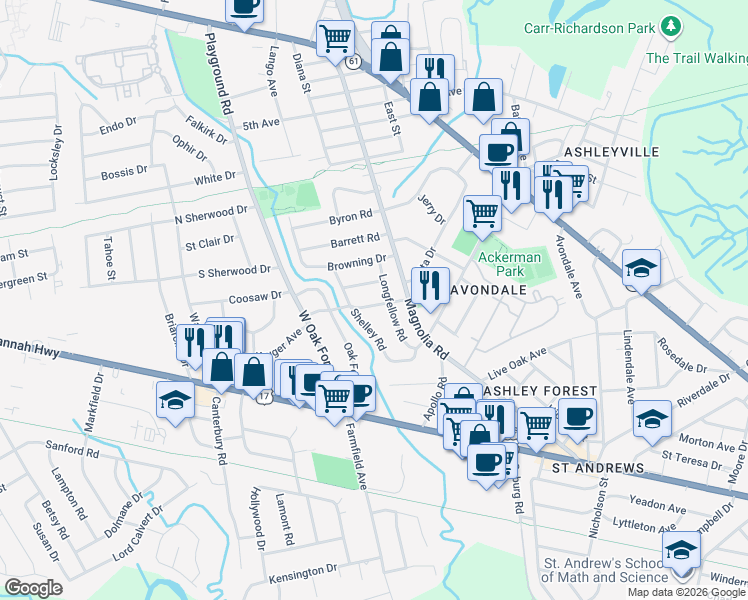 map of restaurants, bars, coffee shops, grocery stores, and more near 1040 Kipling Road in Charleston