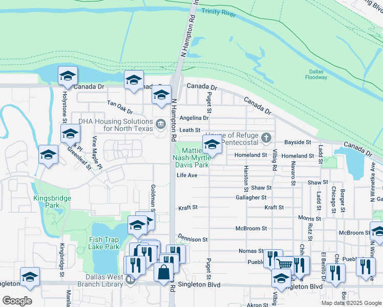 map of restaurants, bars, coffee shops, grocery stores, and more near 2037 Bayside Street in Dallas