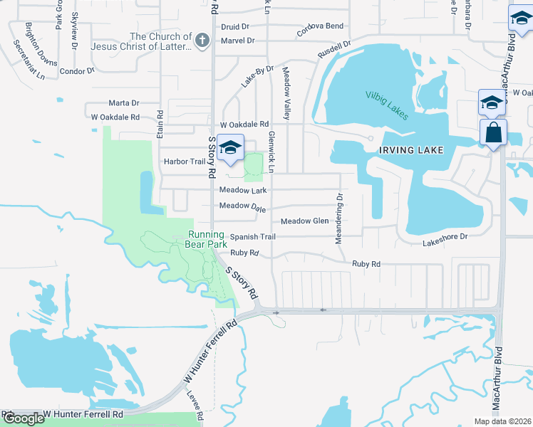 map of restaurants, bars, coffee shops, grocery stores, and more near 2008 Glenwick Lane in Irving