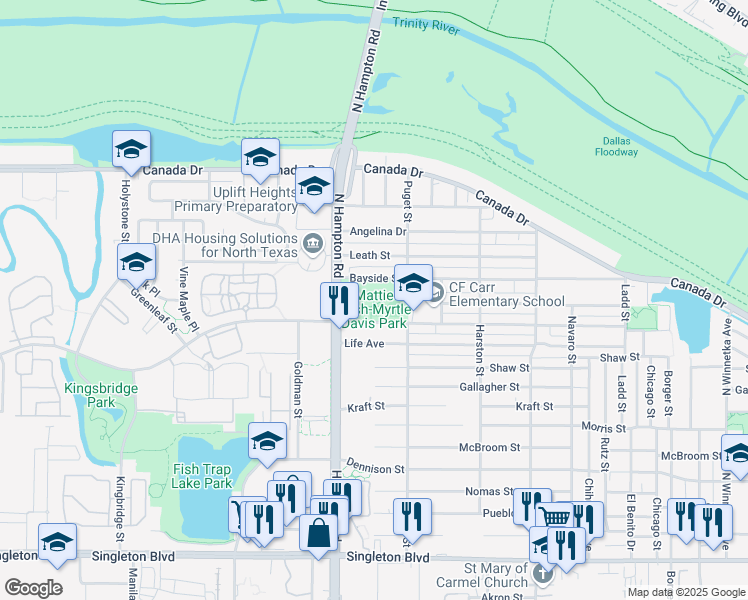 map of restaurants, bars, coffee shops, grocery stores, and more near 3710 North Hampton Road in Dallas