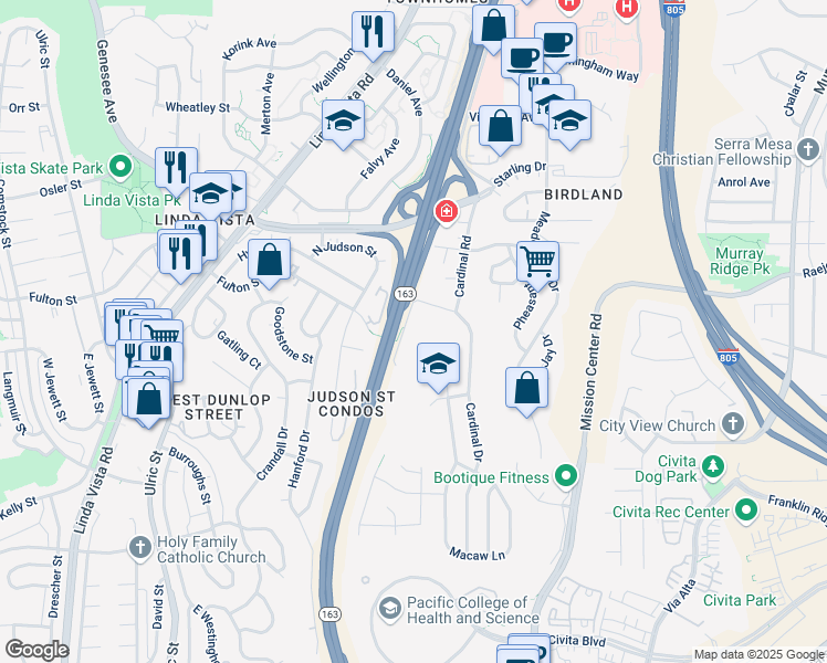 map of restaurants, bars, coffee shops, grocery stores, and more near 2441 Cardinal Lane in San Diego