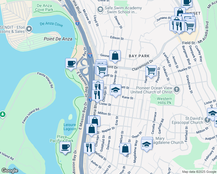 map of restaurants, bars, coffee shops, grocery stores, and more near 2451 Chicago Street in San Diego