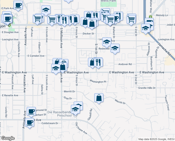 map of restaurants, bars, coffee shops, grocery stores, and more near 692 Benton Place in El Cajon
