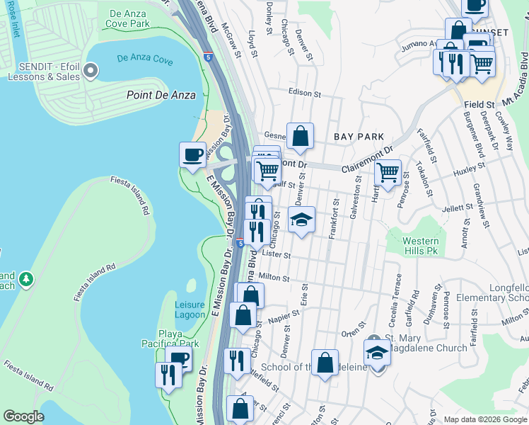 map of restaurants, bars, coffee shops, grocery stores, and more near 4172 Jellett Street in San Diego