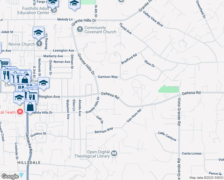 map of restaurants, bars, coffee shops, grocery stores, and more near 1758 Dehesa Road in El Cajon