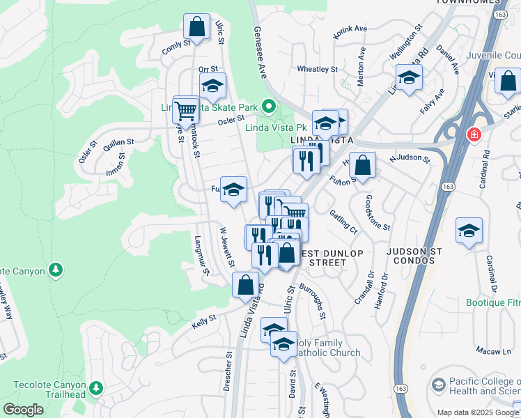 map of restaurants, bars, coffee shops, grocery stores, and more near 6908 Eastman Street in San Diego