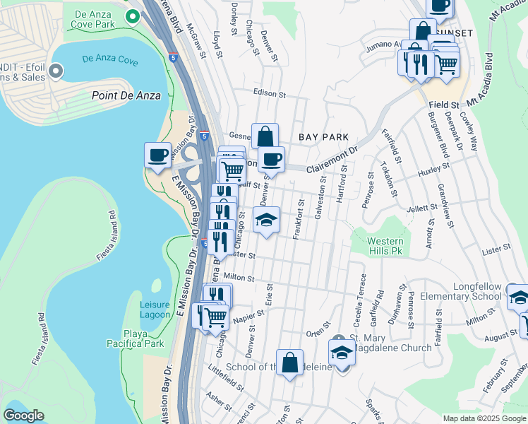 map of restaurants, bars, coffee shops, grocery stores, and more near 4232 Jellett Street in San Diego