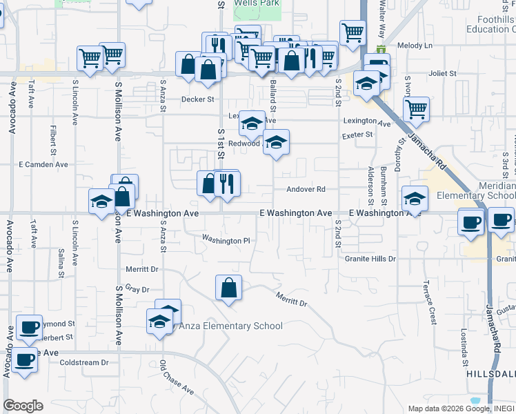 map of restaurants, bars, coffee shops, grocery stores, and more near 1141 Buckskin Road in El Cajon