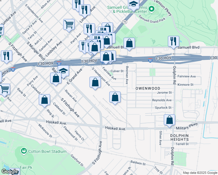 map of restaurants, bars, coffee shops, grocery stores, and more near 1506 South Henderson Avenue in Dallas