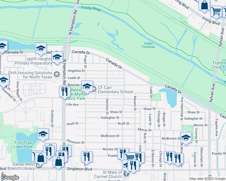 map of restaurants, bars, coffee shops, grocery stores, and more near 1839 Homeland Street in Dallas