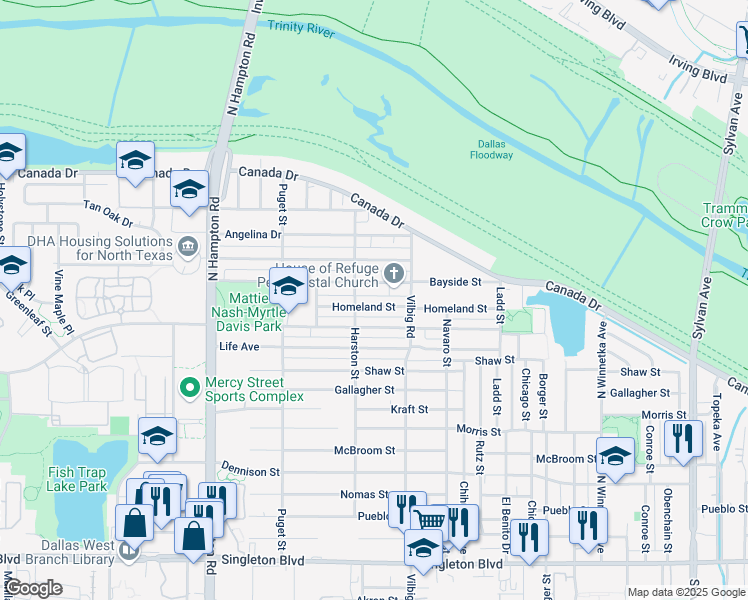 map of restaurants, bars, coffee shops, grocery stores, and more near 1839 Homeland Street in Dallas