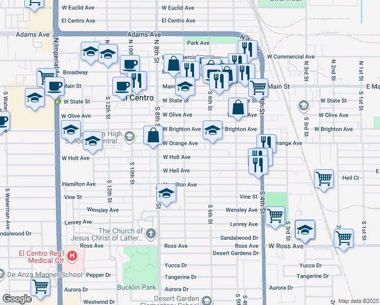 map of restaurants, bars, coffee shops, grocery stores, and more near 675 West Orange Avenue in Holtville