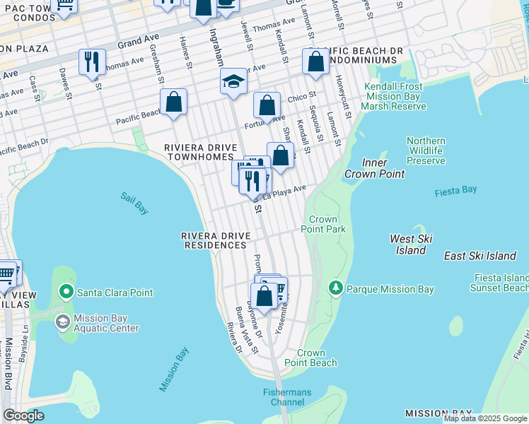map of restaurants, bars, coffee shops, grocery stores, and more near 3782 Ingraham Street in San Diego