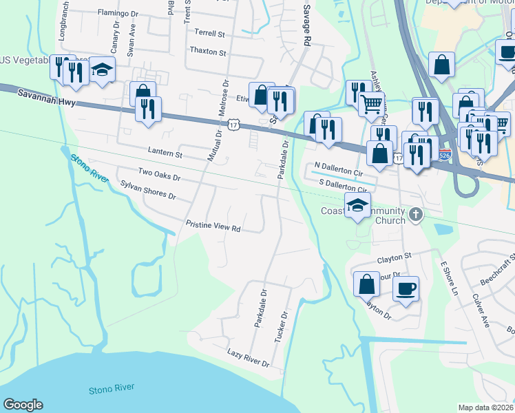 map of restaurants, bars, coffee shops, grocery stores, and more near 2319 McKee Court in Charleston