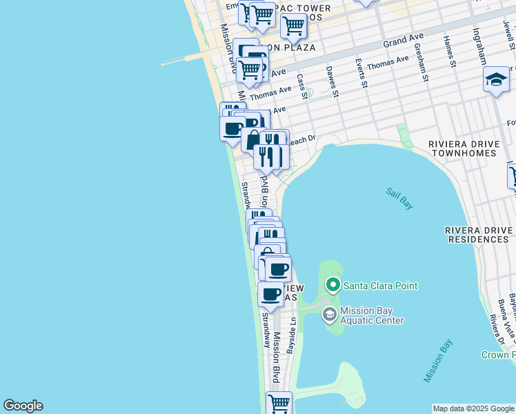 map of restaurants, bars, coffee shops, grocery stores, and more near 737 Whiting Court in San Diego