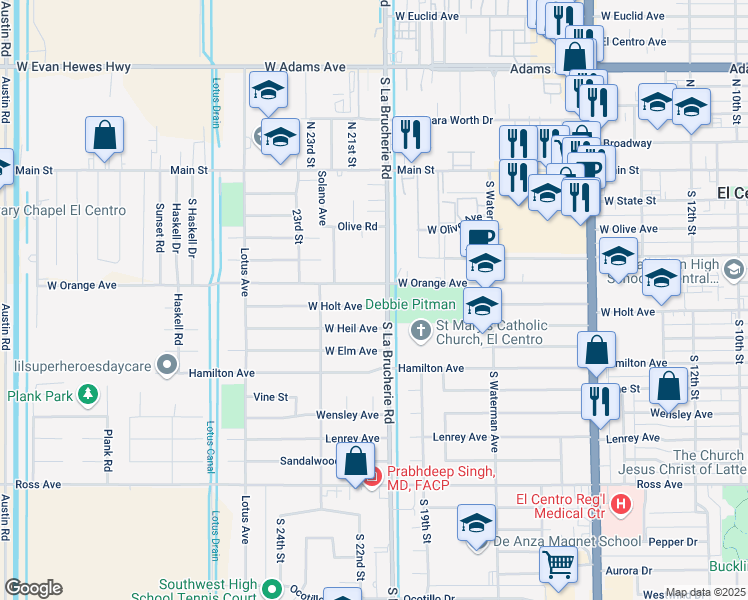 map of restaurants, bars, coffee shops, grocery stores, and more near 2050 West Holt Avenue in El Centro