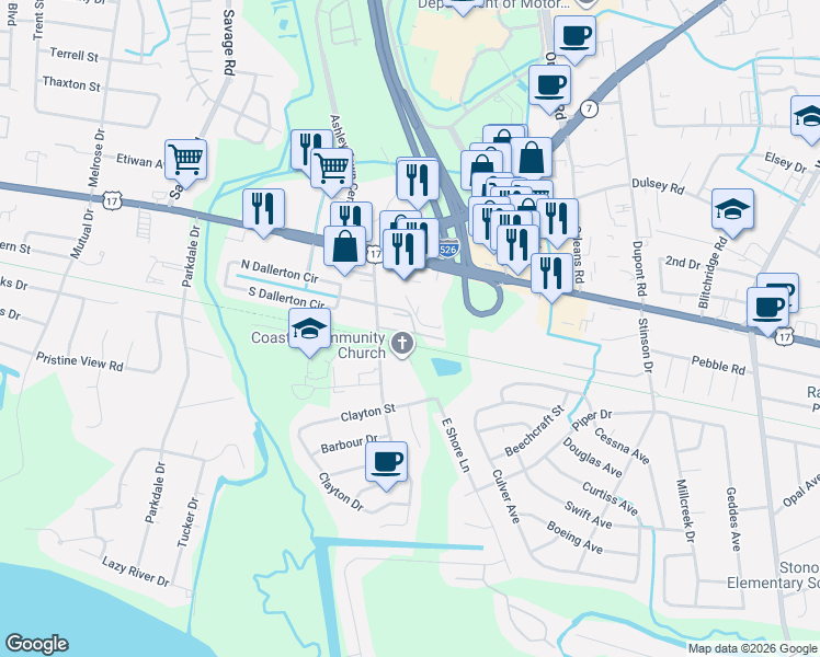 map of restaurants, bars, coffee shops, grocery stores, and more near 2035 Rondo Street in Charleston