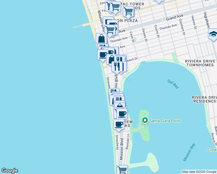 map of restaurants, bars, coffee shops, grocery stores, and more near 708 Whiting Court in San Diego