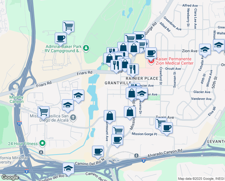 map of restaurants, bars, coffee shops, grocery stores, and more near in San Diego