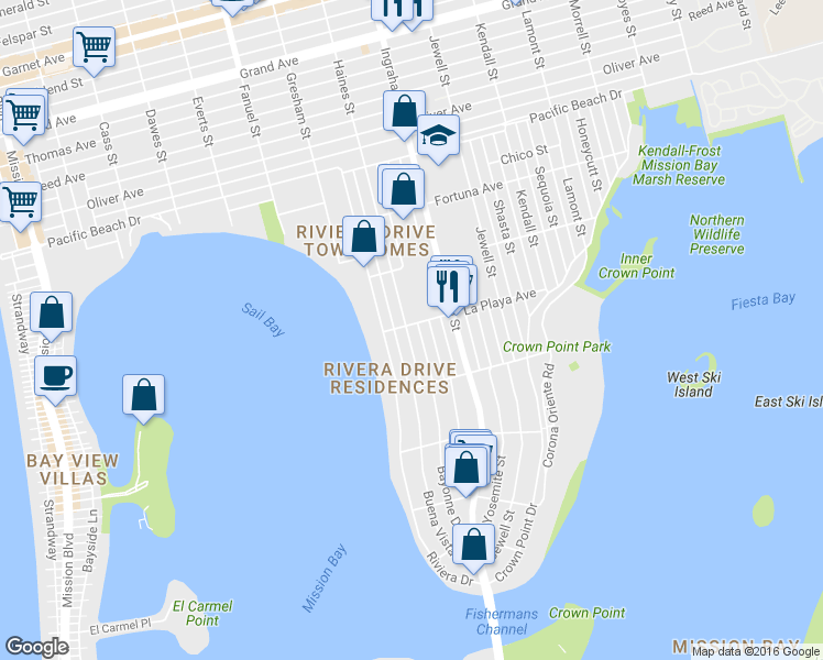 map of restaurants, bars, coffee shops, grocery stores, and more near 1542 La Playa Avenue in San Diego