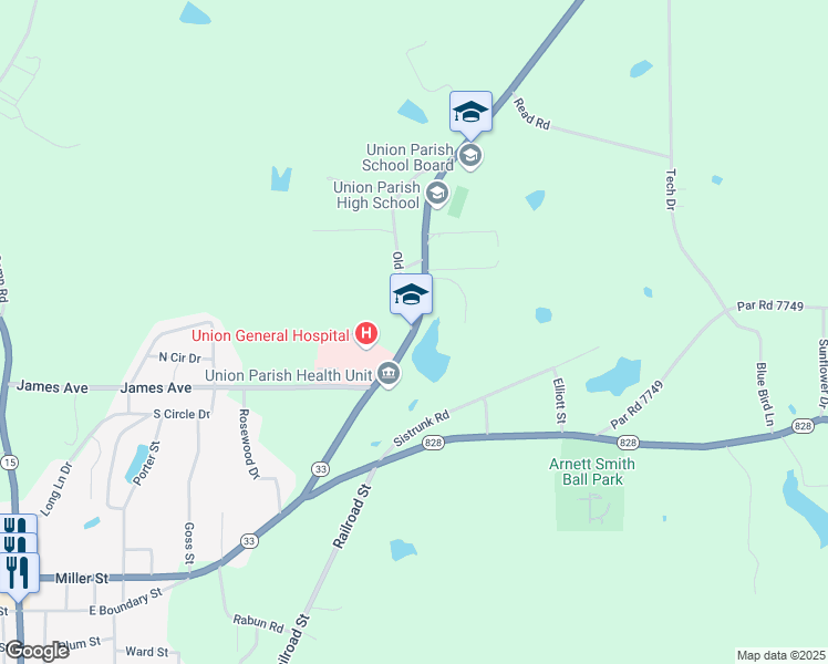 map of restaurants, bars, coffee shops, grocery stores, and more near 1126 Marion Highway in Farmerville
