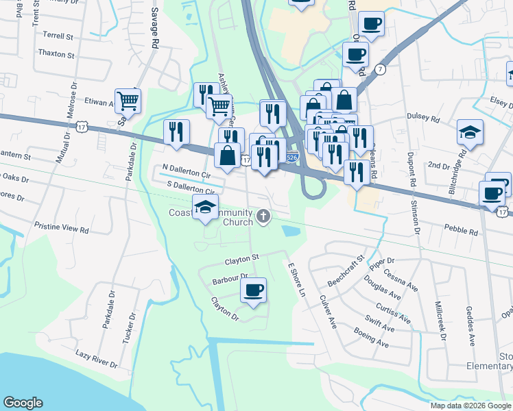 map of restaurants, bars, coffee shops, grocery stores, and more near 2035 Rondo Street in Charleston